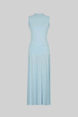 Vestido Midi em Tricô com Aplicações de Pérolas – Azul Serenity