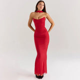 Verônica | Vestido Longo Vermelho com Franzido, Corpete e Detalhe no Pescoço