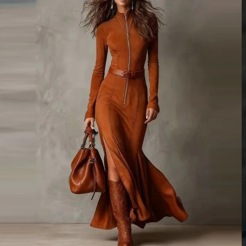 Helena – Vestido Longo com Fenda e Faixa