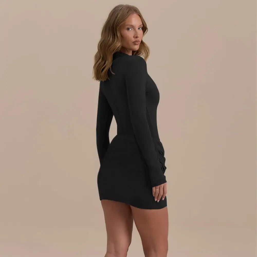 Nadya | Vestido Manga Longa Franzido em Preto