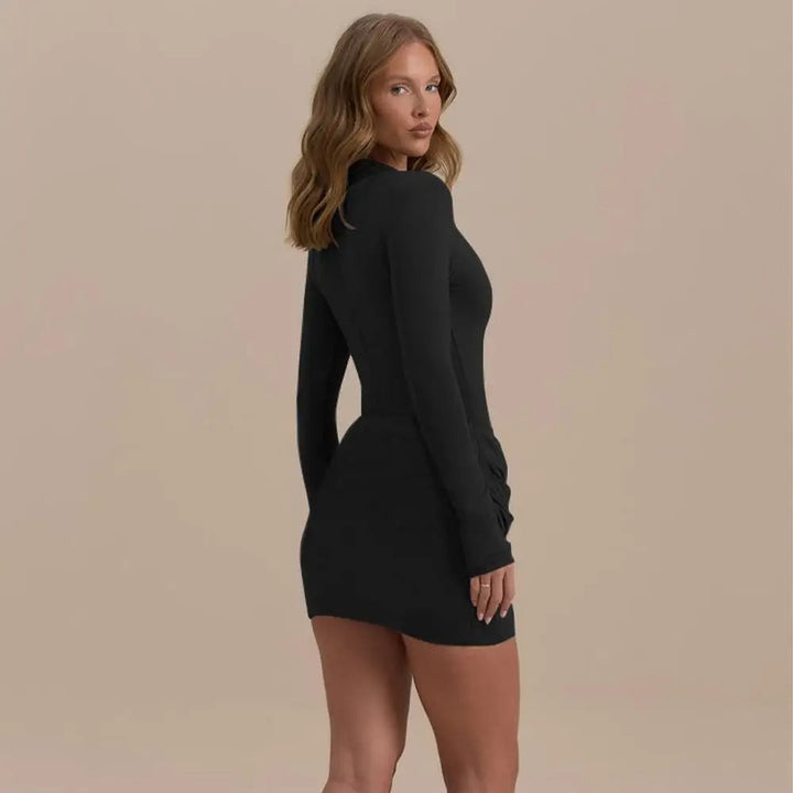 Nadya | Vestido Manga Longa Franzido em Preto