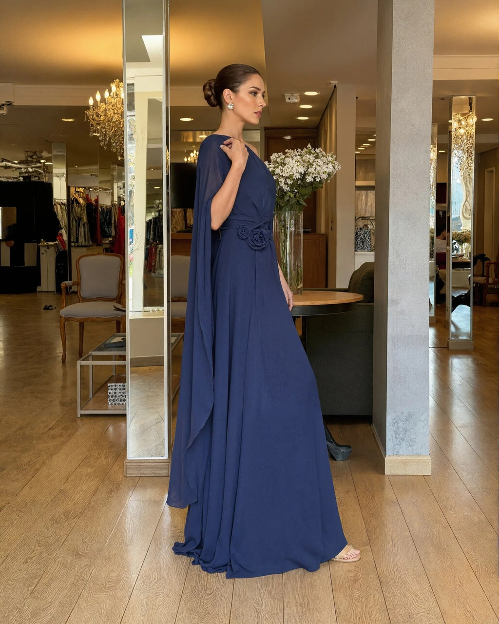 LUIZA | Vestido Longo de Chiffon Ombro Assimétrico