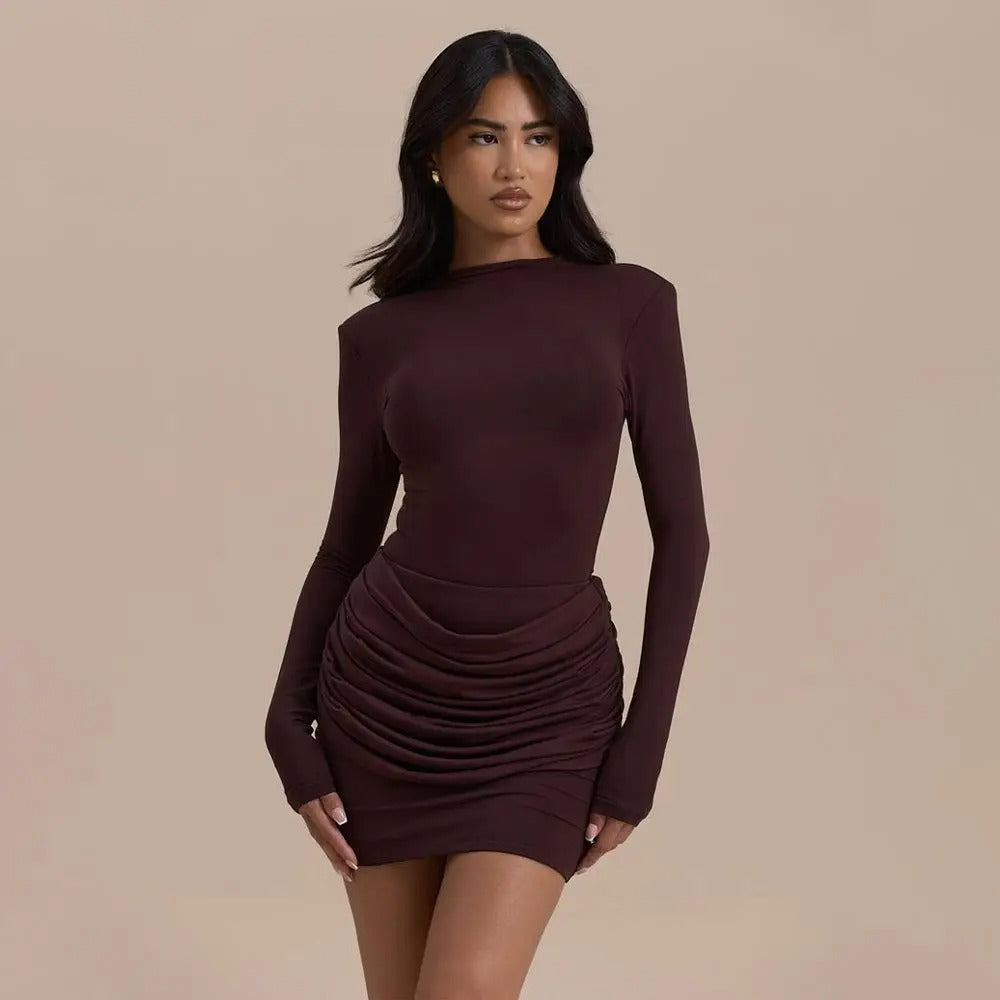 Nadya | Vestido Manga Longa Franzido em Preto