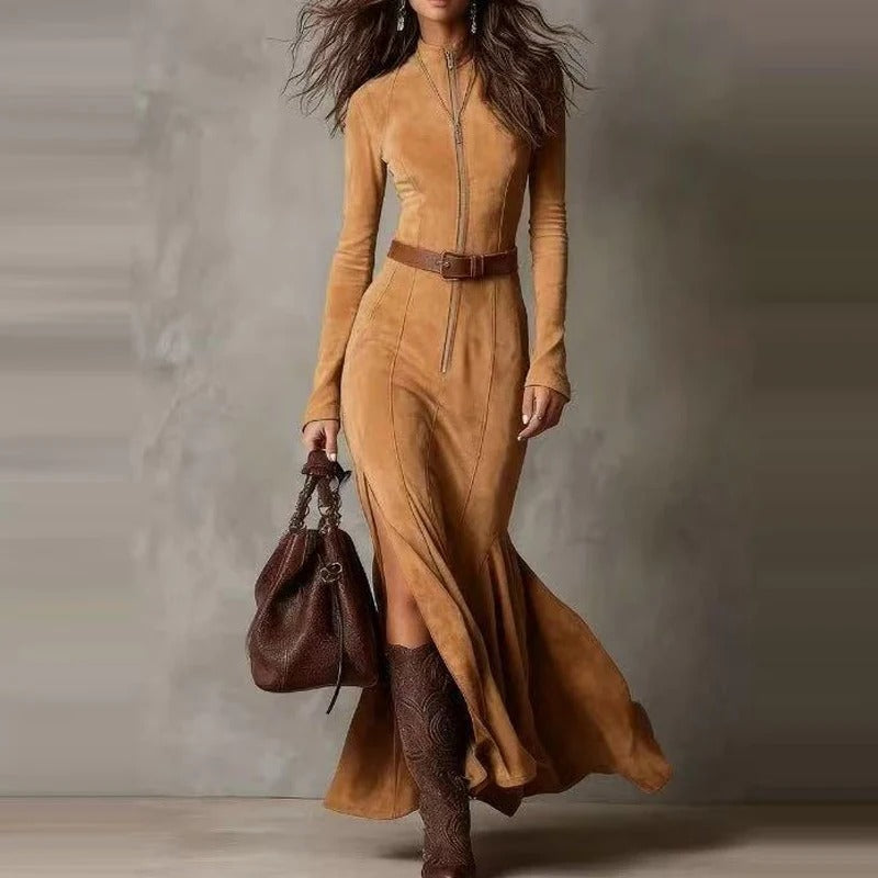 Helena – Vestido Longo com Fenda e Faixa