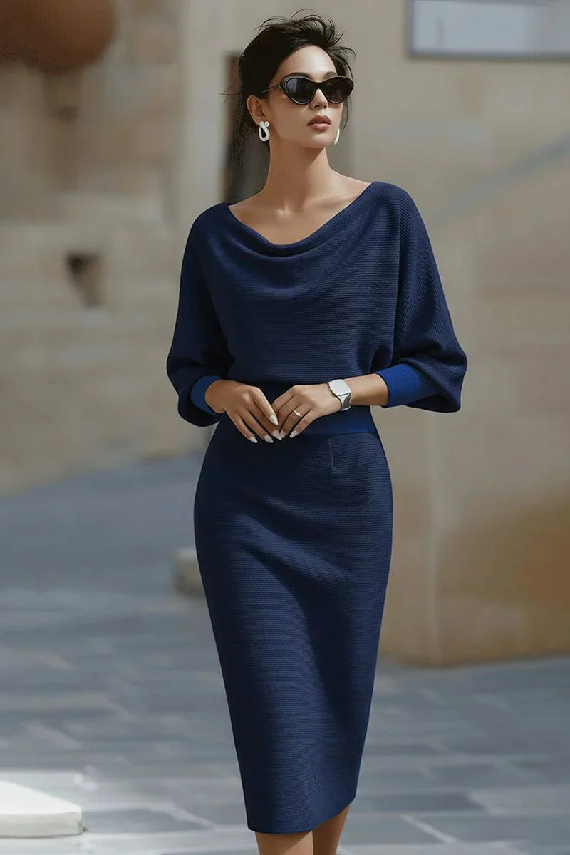 Dulce | Vestido Midi em Malha com Mangas Bufantes e Decote em V