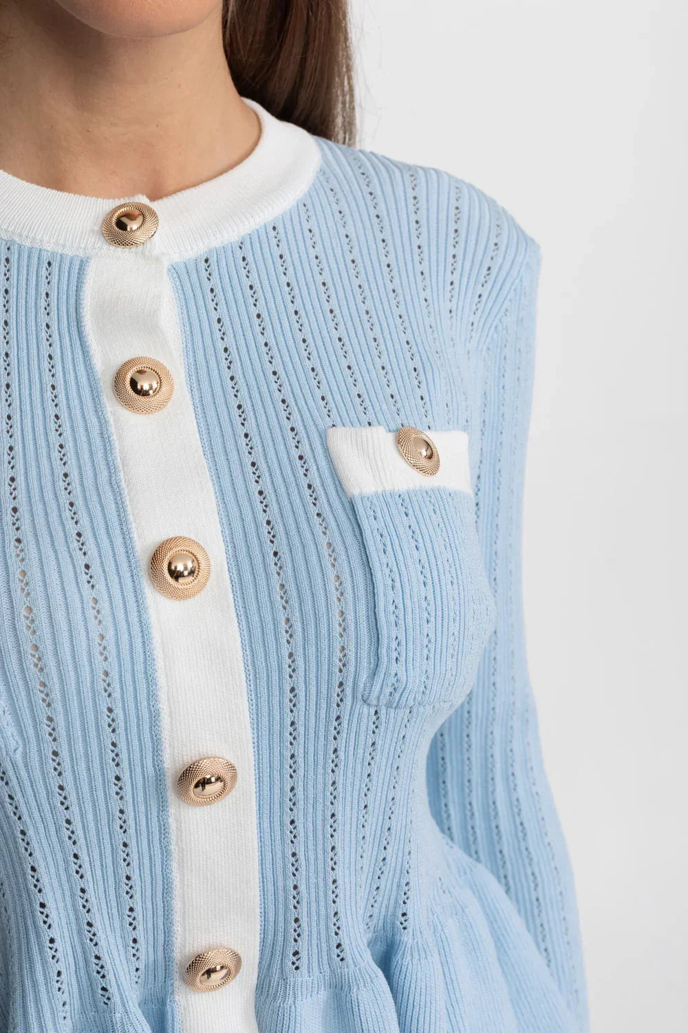 Conjunto Tricô de Duas Peças: Casaco com Peplum e Saia Sereia Midi