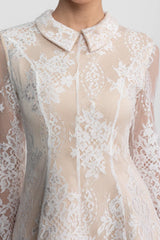 Vestido em Renda Trabalhada com Modelagem Estruturada e Gola Tradicional