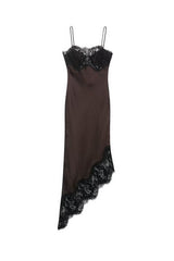Marie | Slip Dress Fluido com Acabamento em Renda Preta e Barra Assimétrica