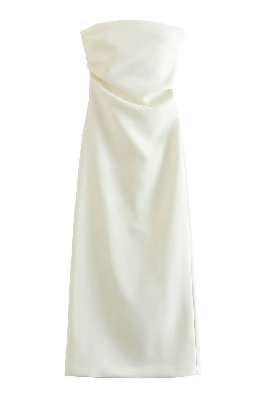 Anya | Vestido Midi Branco Tomara que Caia com Fenda Sutil