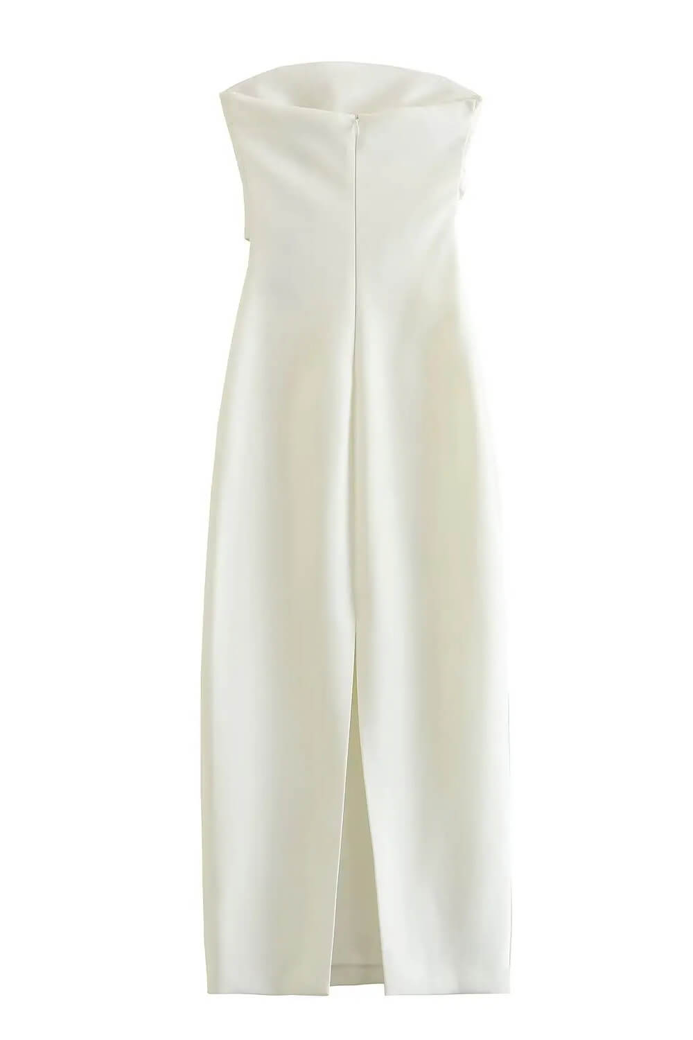 Anya | Vestido Midi Branco Tomara que Caia com Fenda Sutil