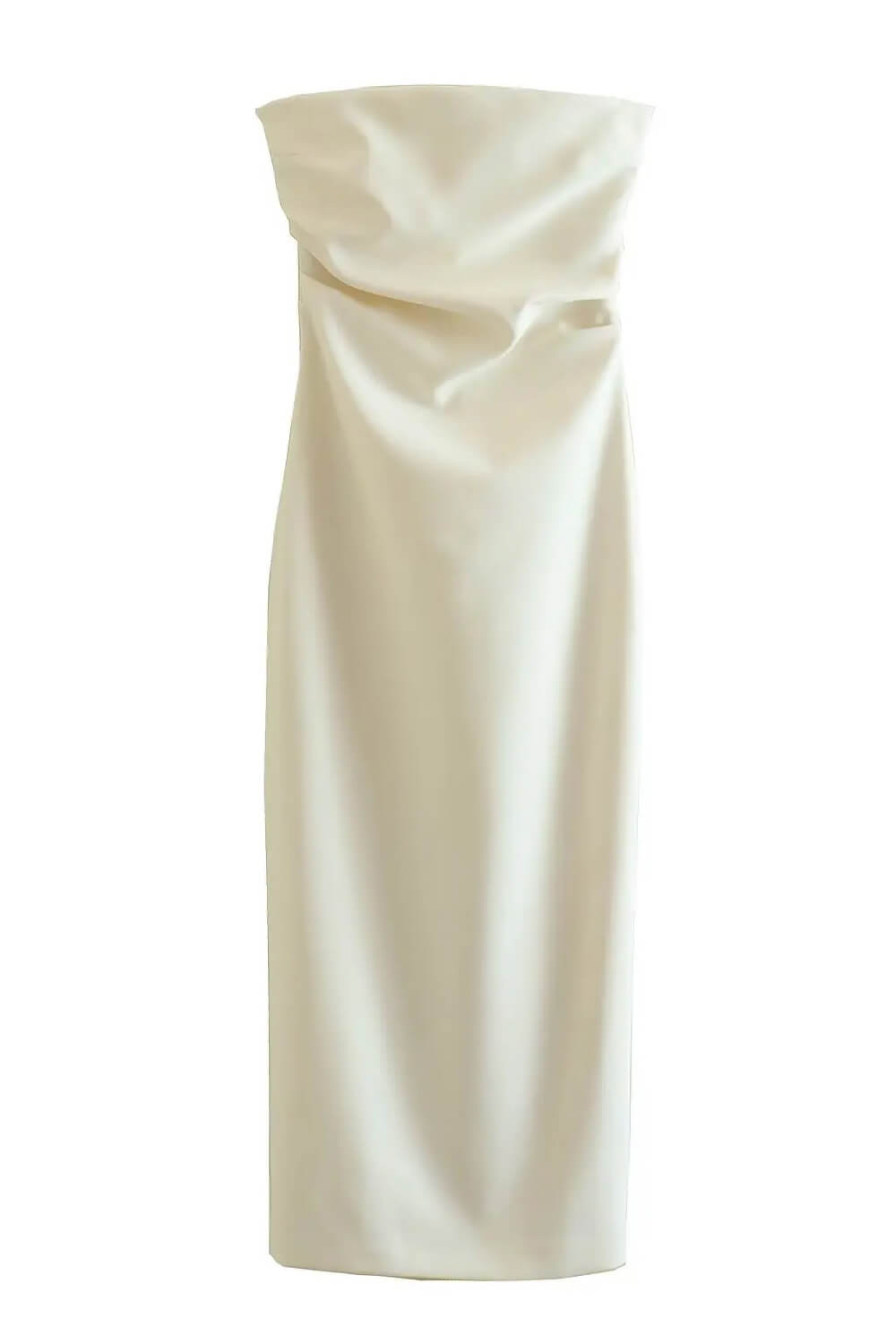 Anya | Vestido Midi Branco Tomara que Caia com Fenda Sutil