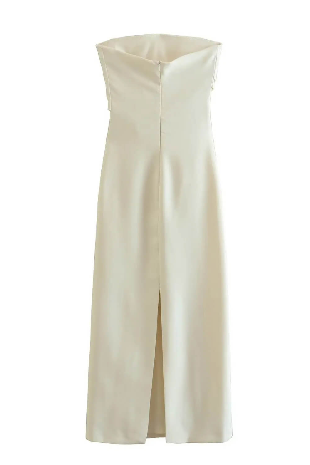 Anya | Vestido Midi Branco Tomara que Caia com Fenda Sutil