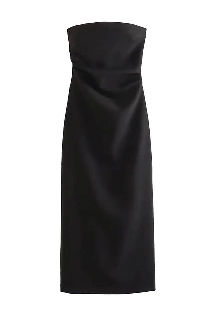 Anya | Vestido Midi Branco Tomara que Caia com Fenda Sutil
