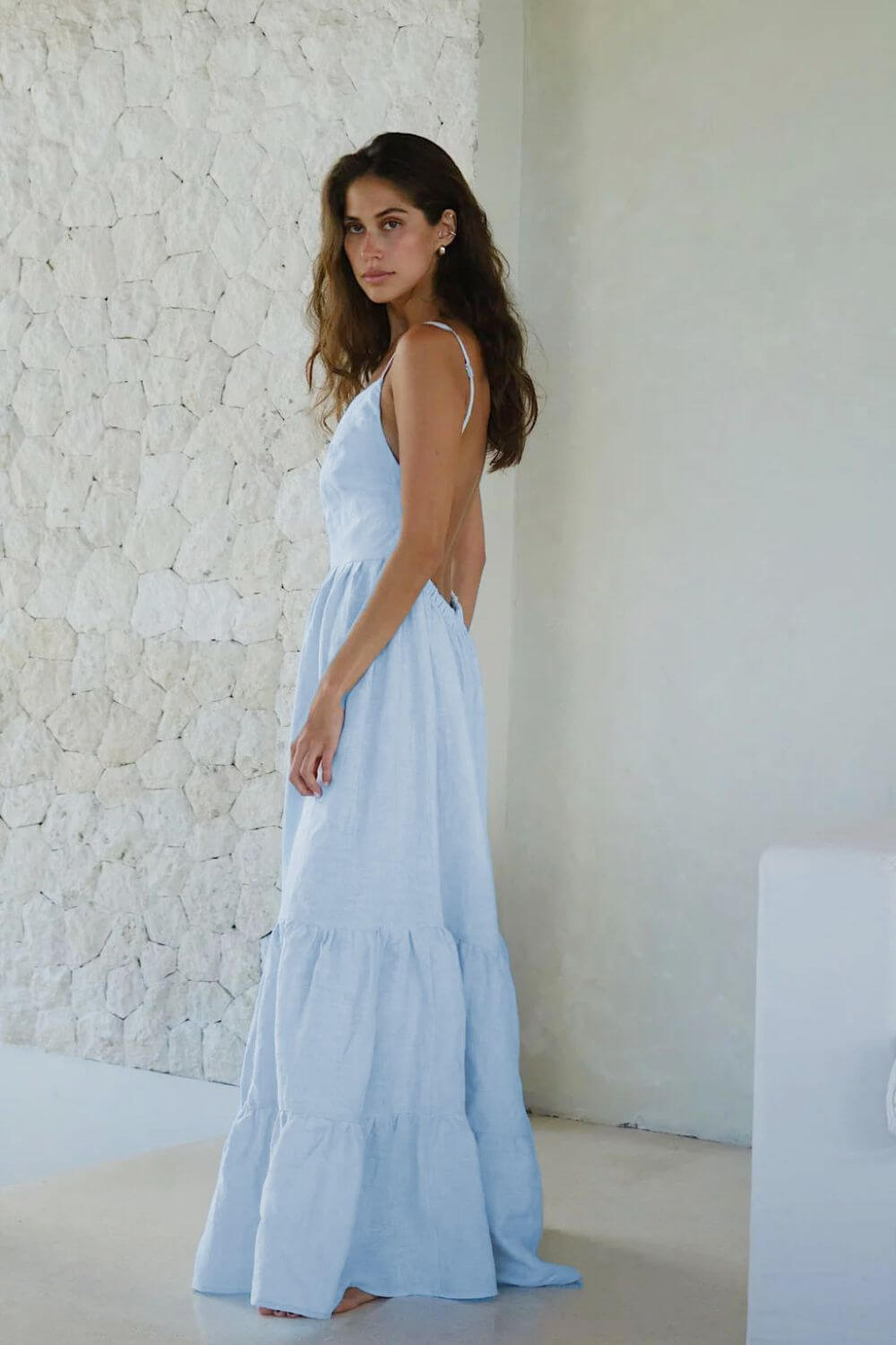 Kimmy | Vestido Longo Azul Marinho em Algodão com Costas Abertas