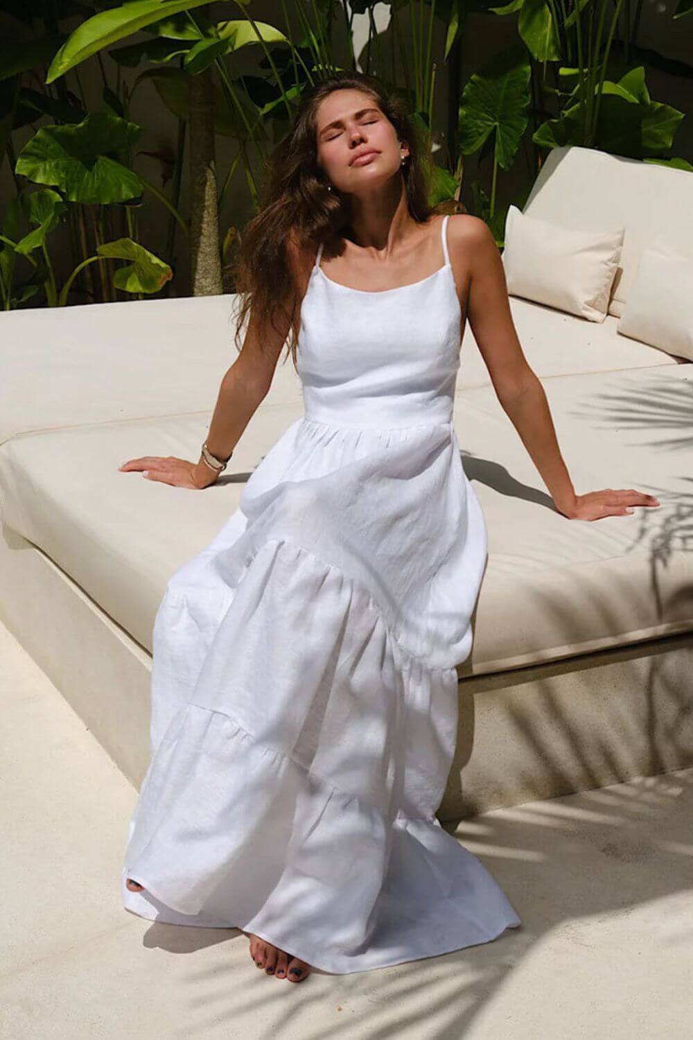 Kimmy | Vestido Longo Azul Marinho em Algodão com Costas Abertas
