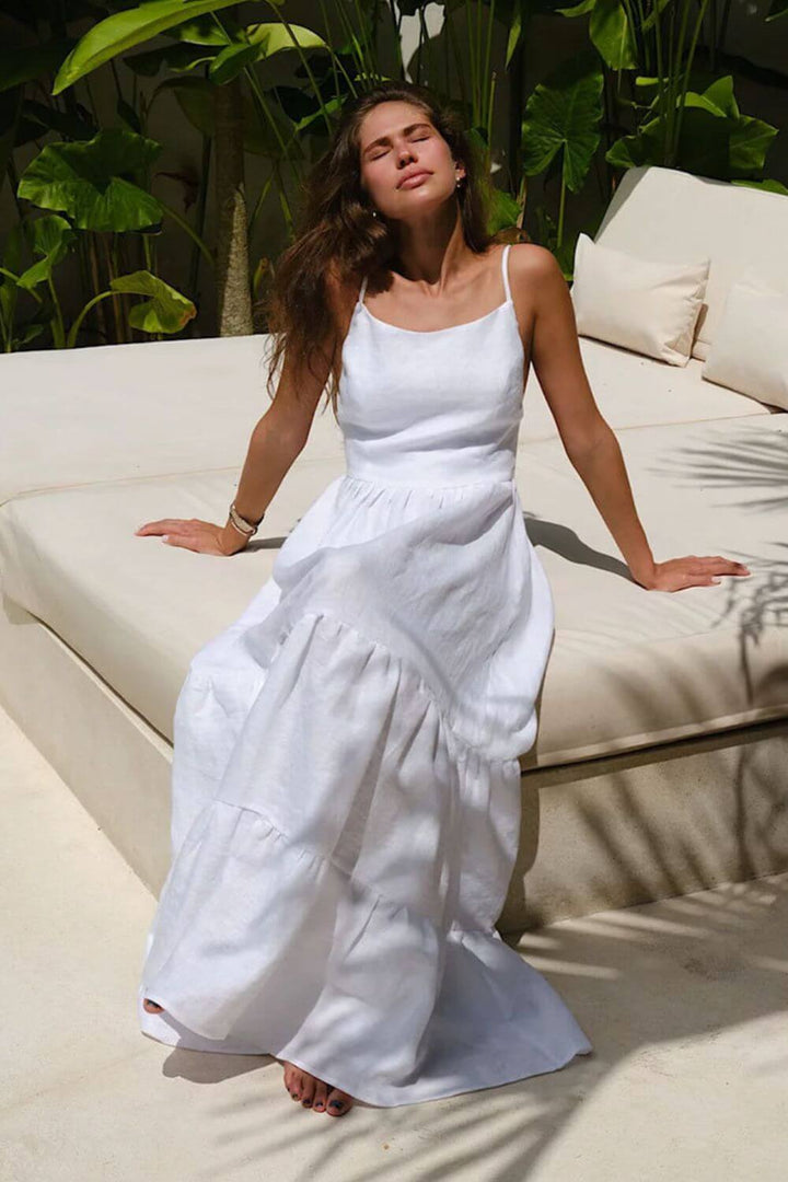 Kimmy | Vestido Longo Azul Marinho em Algodão com Costas Abertas