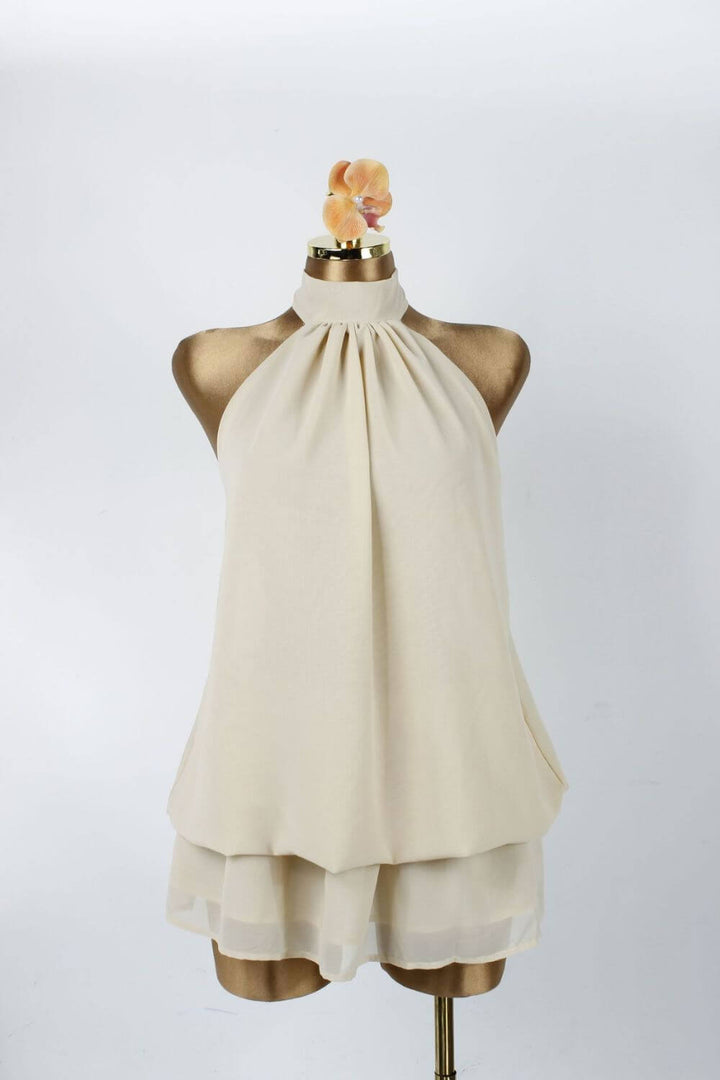 Lina | Macaquinho Curto em Chiffon com Camadas e Gola Halter