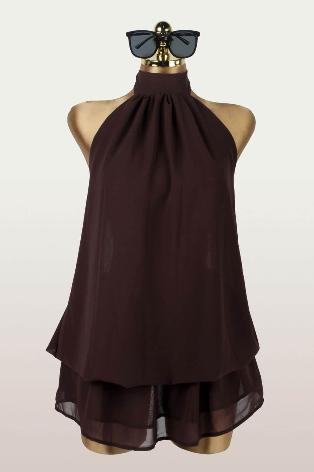 Lina | Macaquinho Curto em Chiffon com Camadas e Gola Halter