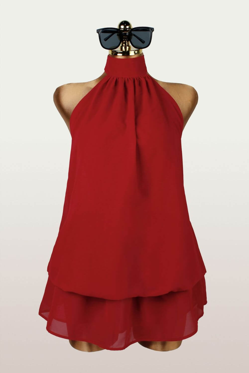 Lina | Macaquinho Curto em Chiffon com Camadas e Gola Halter