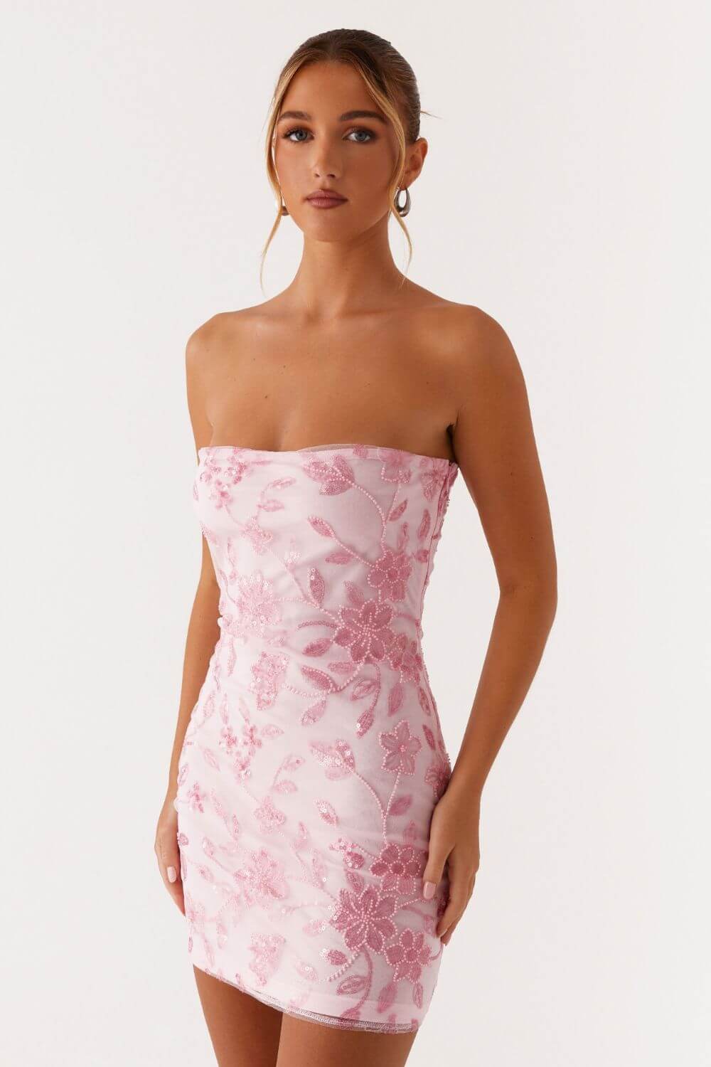 Aricia | Vestido Curto Bustier com Estampa Floral em Verde Menta