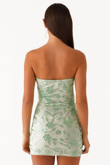 Aricia | Vestido Curto Bustier com Estampa Floral em Verde Menta
