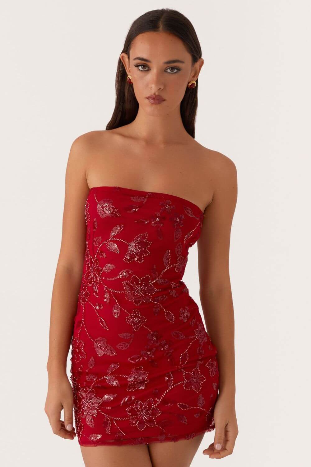 Aricia | Vestido Curto Bustier com Estampa Floral em Verde Menta