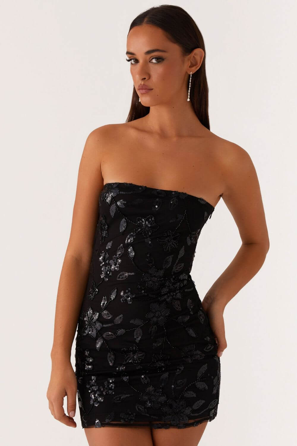 Aricia | Vestido Curto Bustier com Estampa Floral em Verde Menta