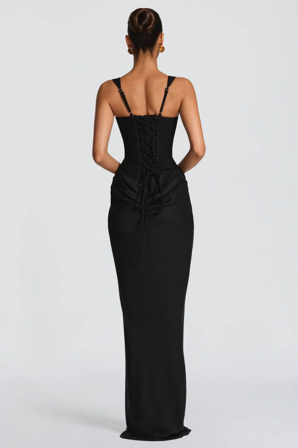 Tainá | Vestido Longo Sereia em Chocolate com Corset Estruturado e Franzido
