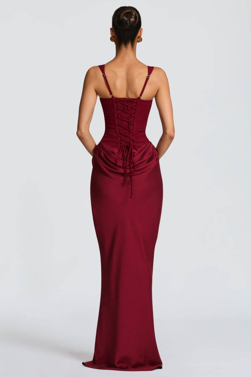 Tainá | Vestido Longo Sereia em Chocolate com Corset Estruturado e Franzido
