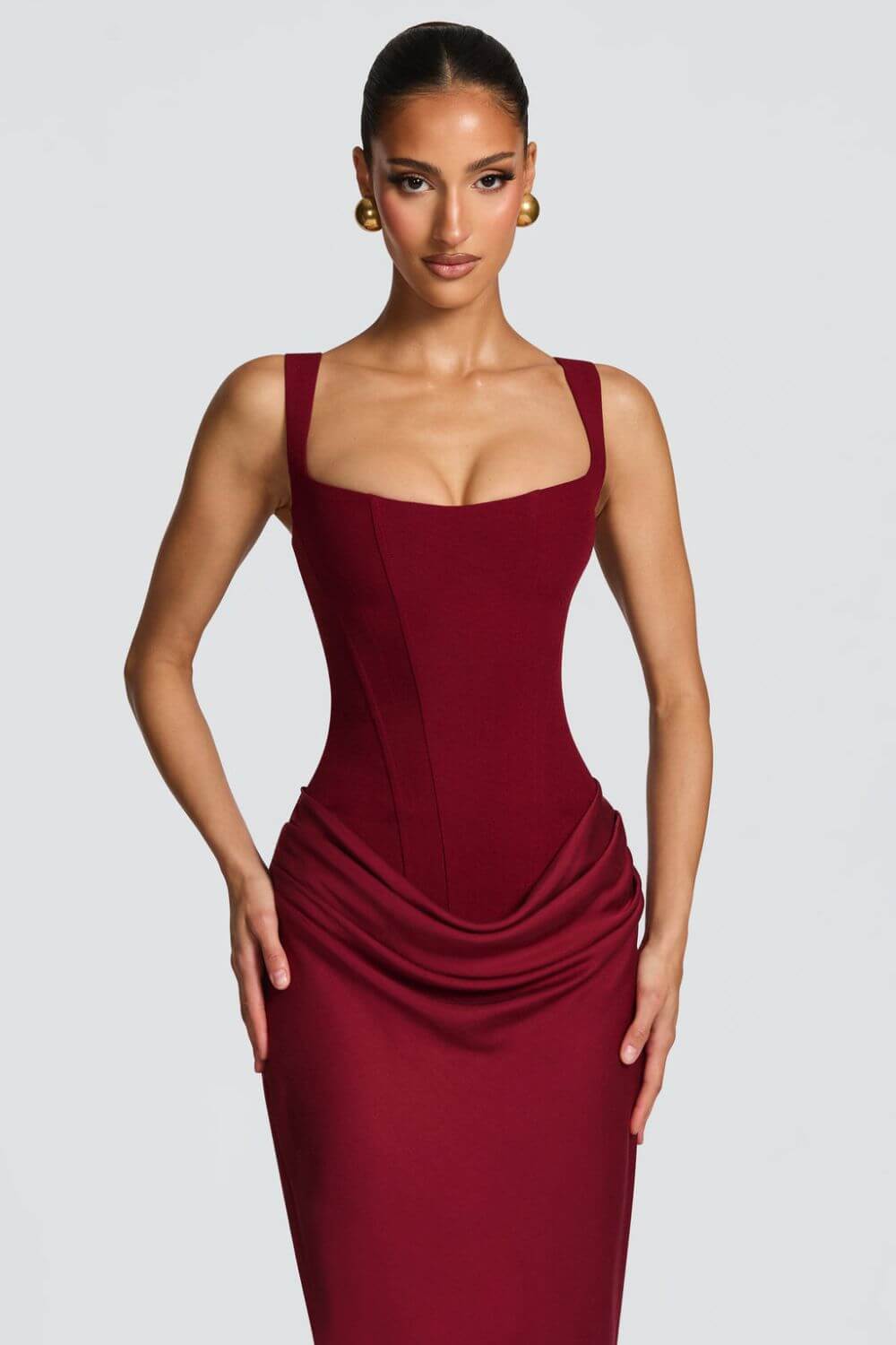 Tainá | Vestido Longo Sereia em Chocolate com Corset Estruturado e Franzido