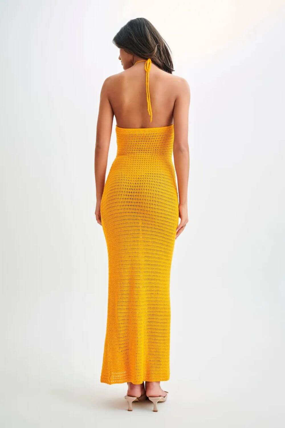 Adriana | Vestido Longo Bege em Renda com Alça Assimétrica