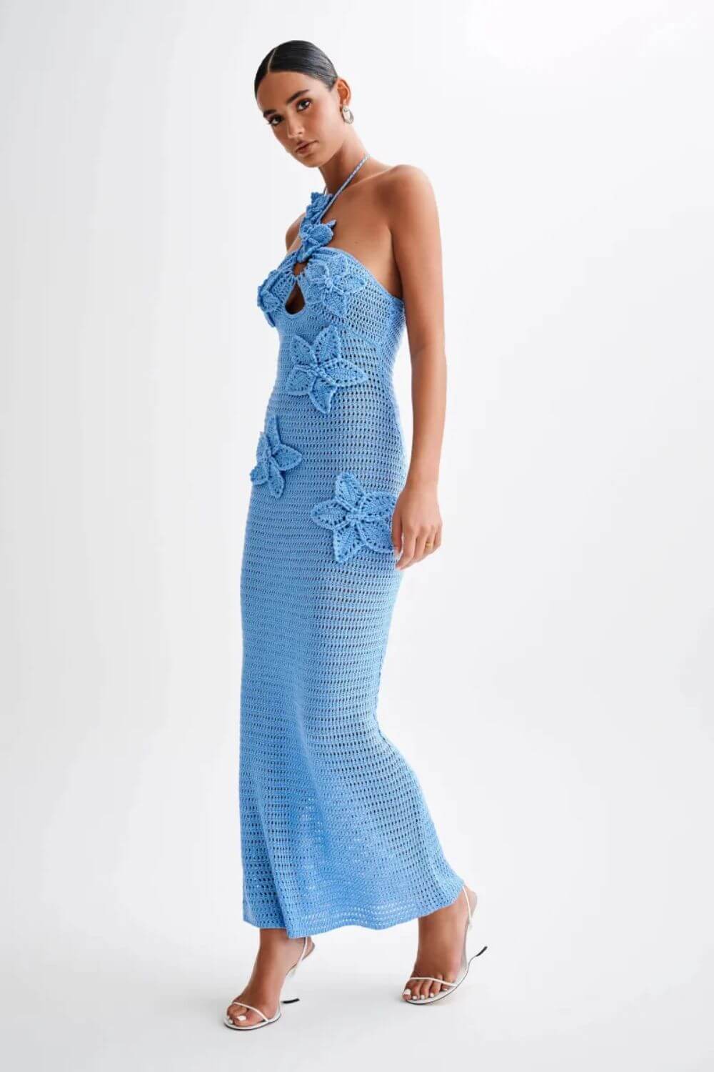 Adriana | Vestido Longo Bege em Renda com Alça Assimétrica