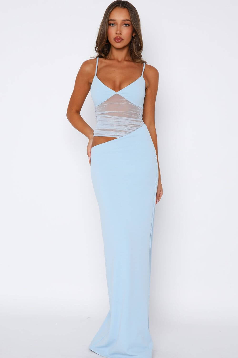 Marcelle | Vestido Longo com Busto em Tule Bordado e Saia Reta em Preto