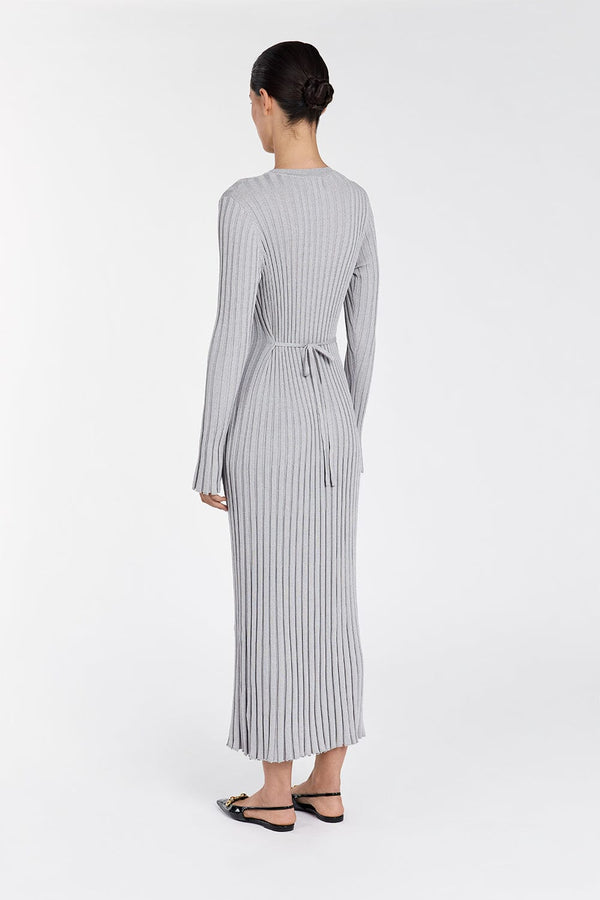 Olga | Vestido Longo em Tricô Canelado Off-White com Manga Longa