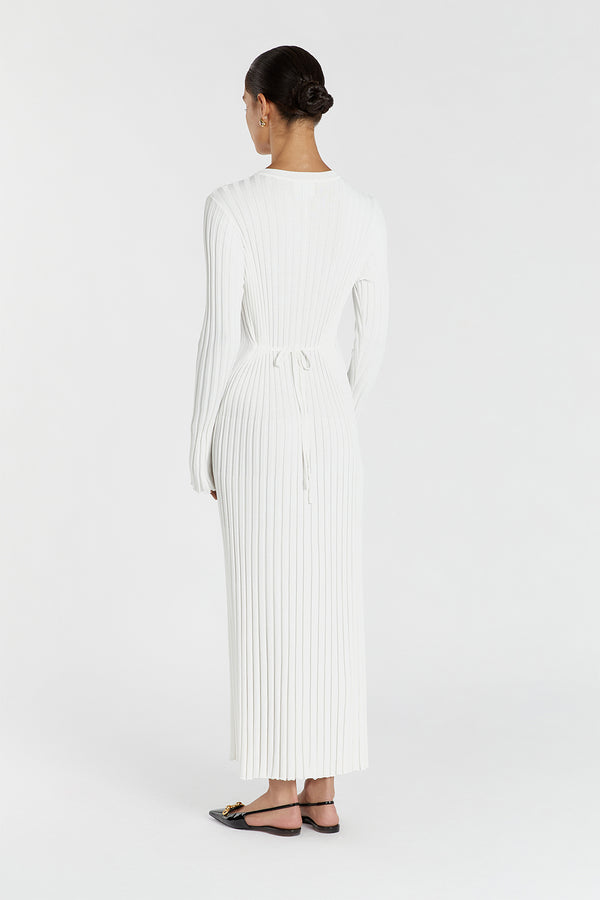 Olga | Vestido Longo em Tricô Canelado Off-White com Manga Longa
