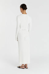 Olga | Vestido Longo em Tricô Canelado Off-White com Manga Longa