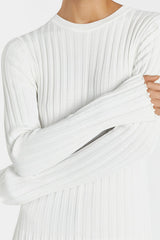 Olga | Vestido Longo em Tricô Canelado Off-White com Manga Longa