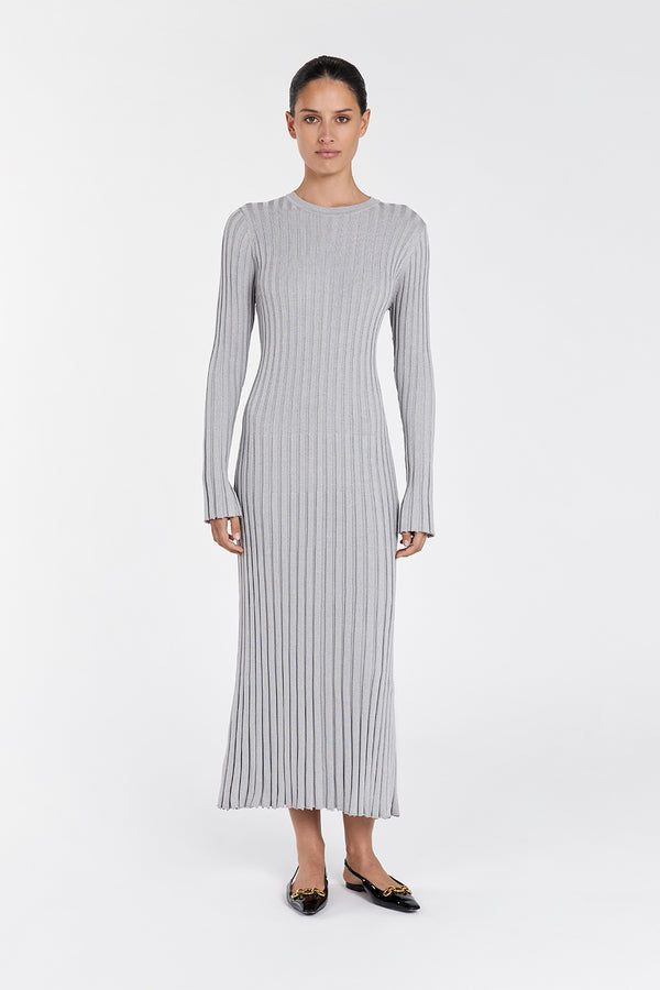 Olga | Vestido Longo em Tricô Canelado Off-White com Manga Longa