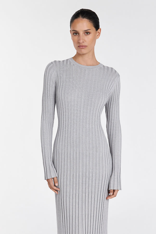Olga | Vestido Longo em Tricô Canelado Off-White com Manga Longa