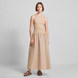 Georgina | Vestido Midi Nude em Poliamida com Cintura Franzida