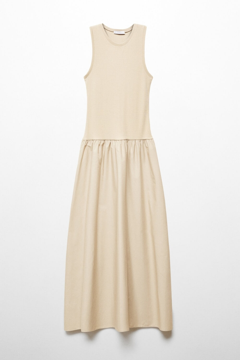 Georgina | Vestido Midi Nude em Poliamida com Cintura Franzida