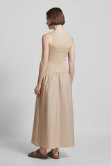 Georgina | Vestido Midi Nude em Poliamida com Cintura Franzida