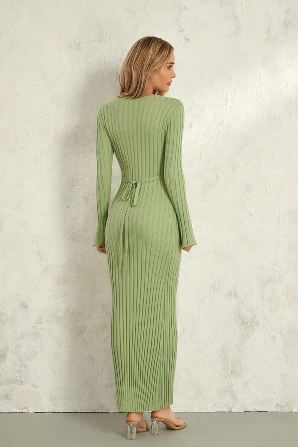 Olga | Vestido Longo em Tricô Canelado Off-White com Manga Longa