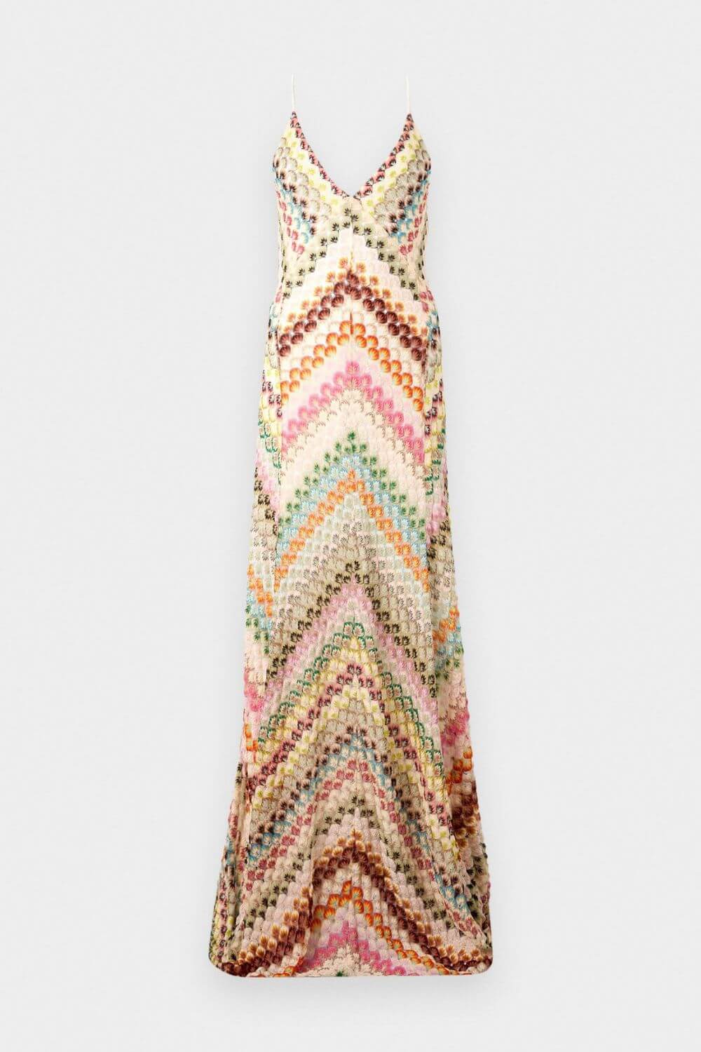 Aleth | Vestido Longo em Renda Chevron Terracota com Alças Cruzadas