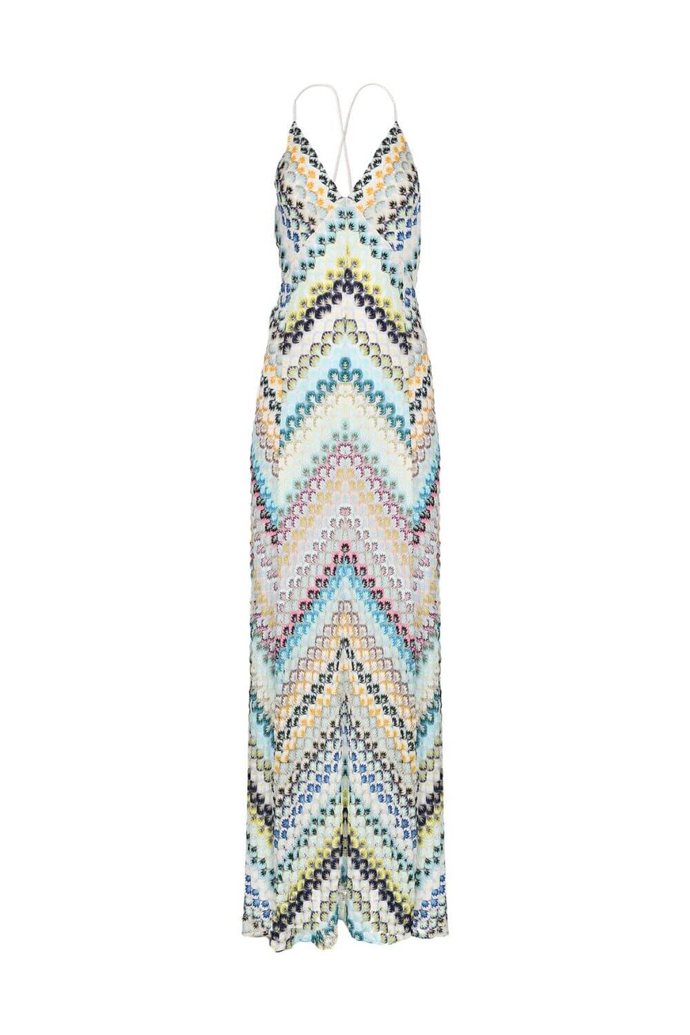 Aleth | Vestido Longo em Renda Chevron Terracota com Alças Cruzadas