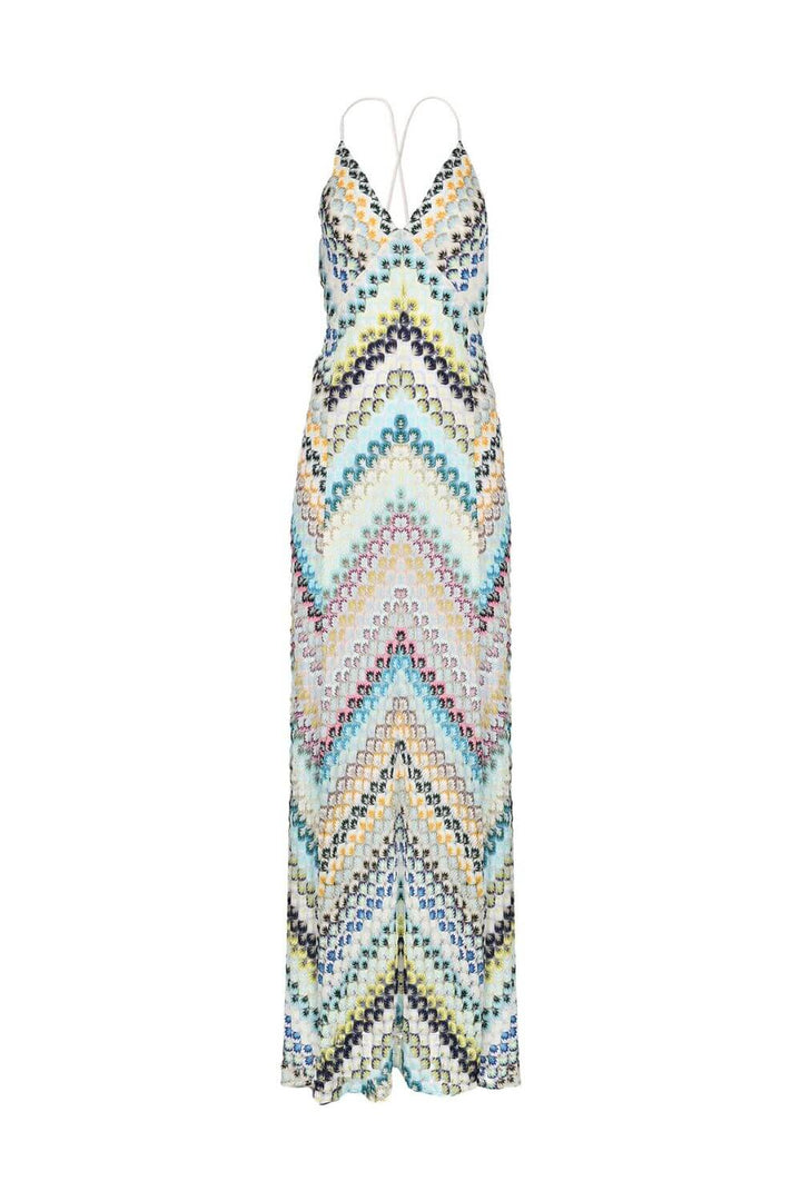 Aleth | Vestido Longo em Renda Chevron Terracota com Alças Cruzadas