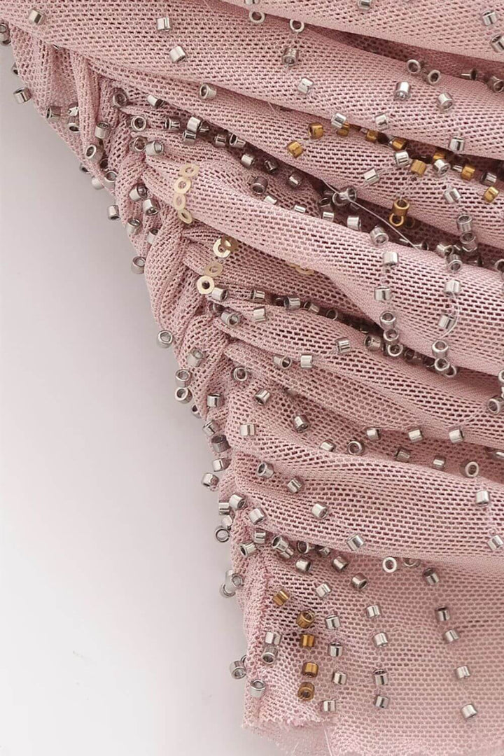Rose | Vestido Mini em Renda Rosê com Cowl Neck e Bordado Sutil