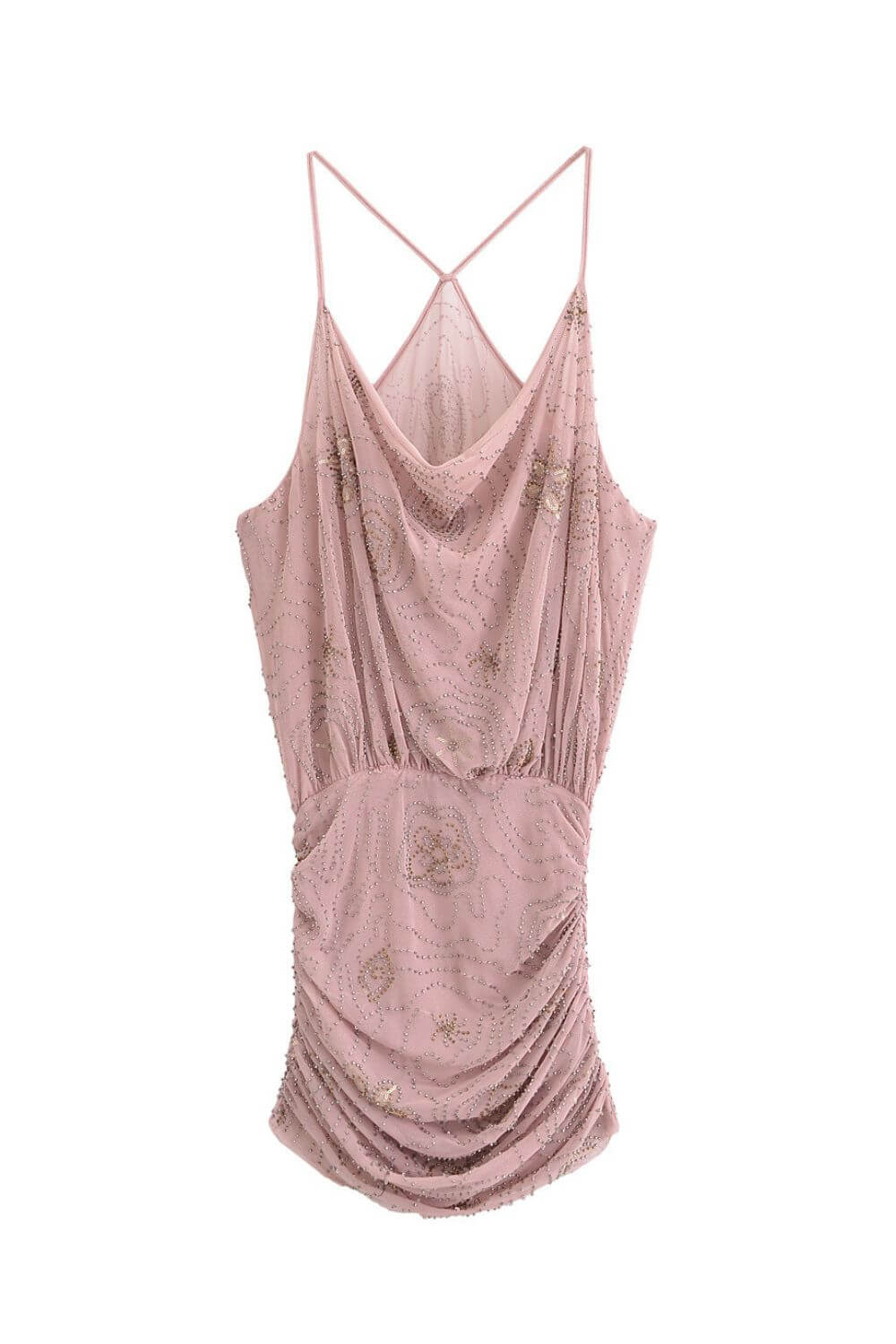 Rose | Vestido Mini em Renda Rosê com Cowl Neck e Bordado Sutil