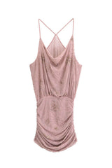 Rose | Vestido Mini em Renda Rosê com Cowl Neck e Bordado Sutil