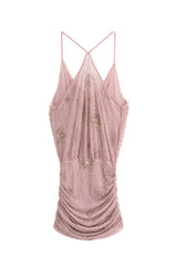 Rose | Vestido Mini em Renda Rosê com Cowl Neck e Bordado Sutil